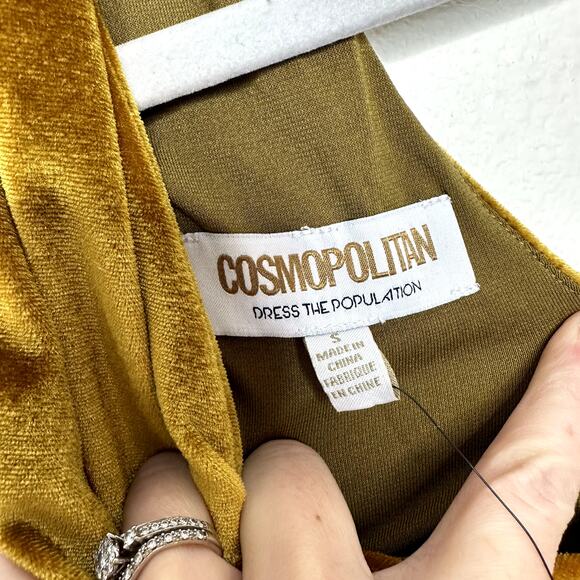 DRESS THE POPULATION x COSMO NWT Sunbeam Bellamy Velour One Shoulder Mini Dress - Picture 7 of 9